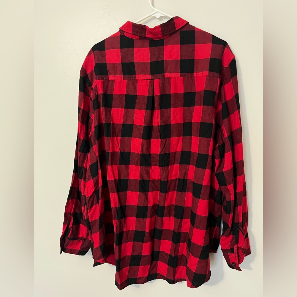 Faded Glory Red and Black Plaid Women's Button Down 100% Cotton Flannel Shirt - Picture 3 of 5